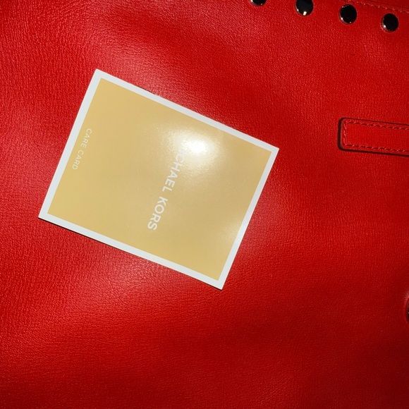 Michael Kors Red Studded Tote Bag - Picture 6 of 11